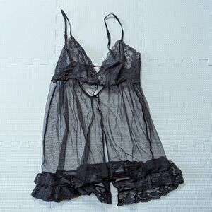 Victoria's Secret Black Lace Mesh Teddy Small Open Front